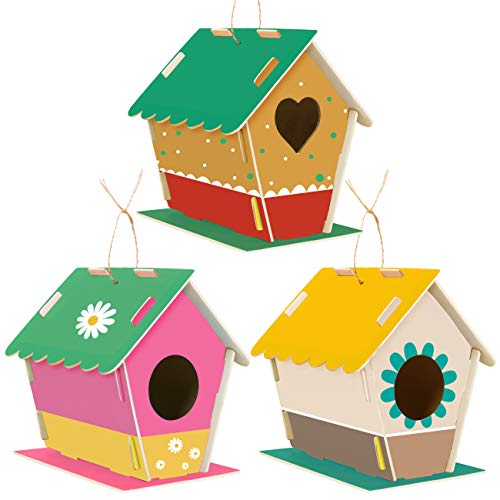LEMESO Kit de pintura para niños para pintar herramientas accesorios 3 casas para pájaros madera...