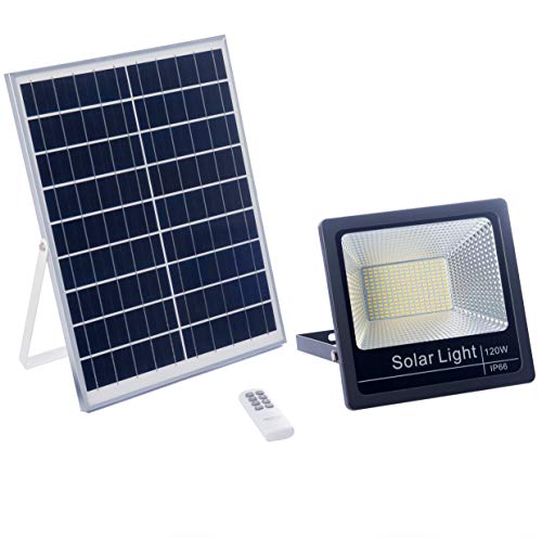 Luz Solar LED 120W Exterior Con Mando a Distancia, Foco Con Placa Solar, Batería, Control Remoto,...