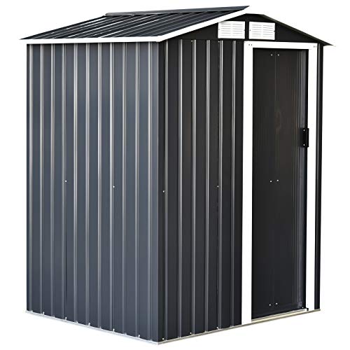 UnfadeMemory Caseta de Almacenamiento de Metal de Jardín,Cobertizo Exterior para Almacenar Herramientas con Bastidor de Suelo de Acero,257x205x178cm Gris