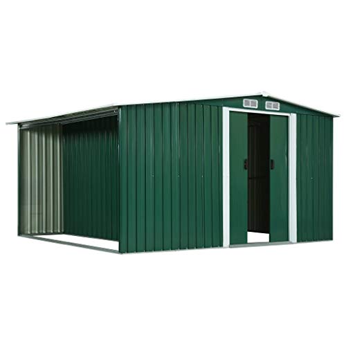 Benkeg Cobertizo de almacenaje cabaña de Almacenamiento de Acero galvanizado Verde 329,5 x 312 x...