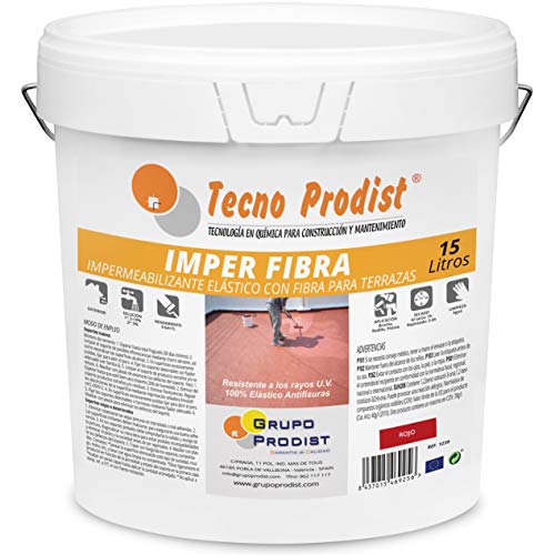 IMPER FIBRA de Tecno Prodist - 15 Litros (ROJO) Pintura Terrazas Impermeabilizante y elástica con...