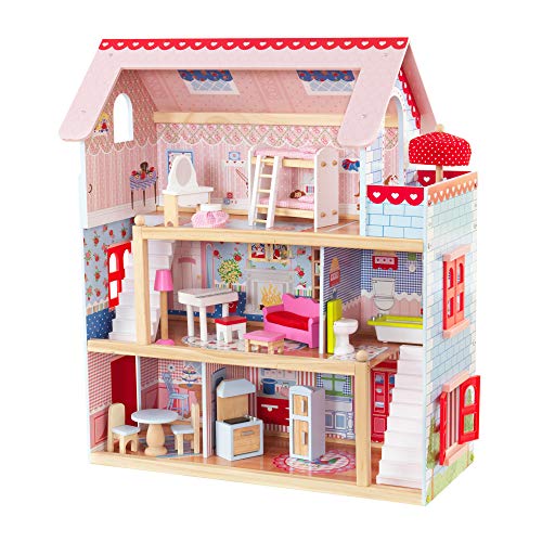 KidKraft-Chelsea Casa madera con muebles y accesorios incluidos, 3 pisos, para muñecas de 30 cm,...